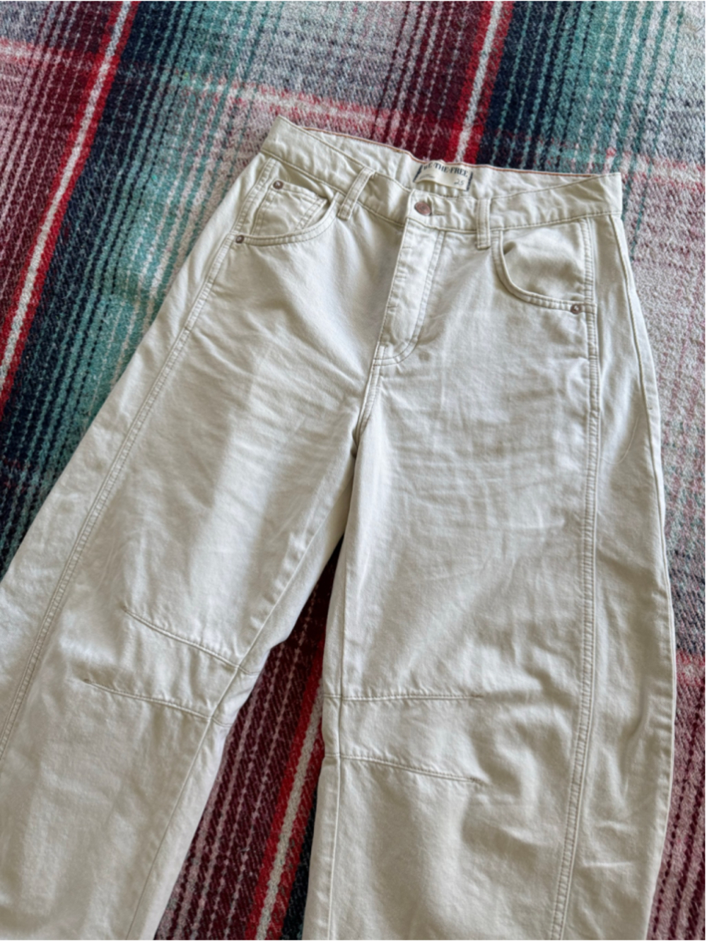 Free People We The Free Cream Barrel Jeans 25